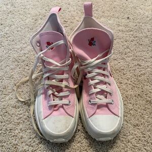 Pink High-Top Canvas Sneakers with Floral Detail